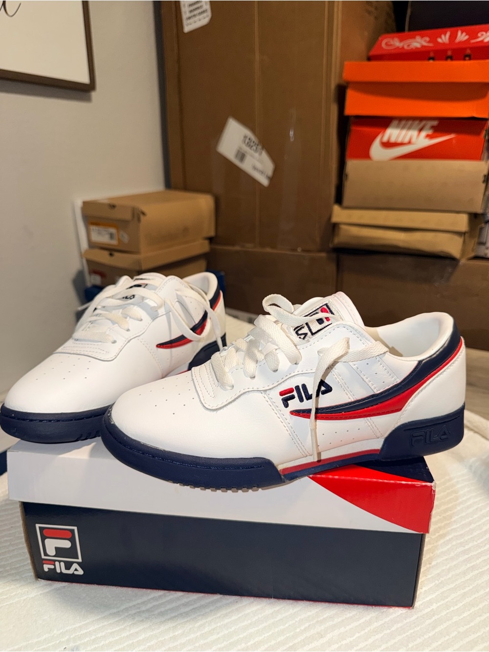 FILA Original Fitness Men’s 8.5 White Navy Red Retro Sneakers